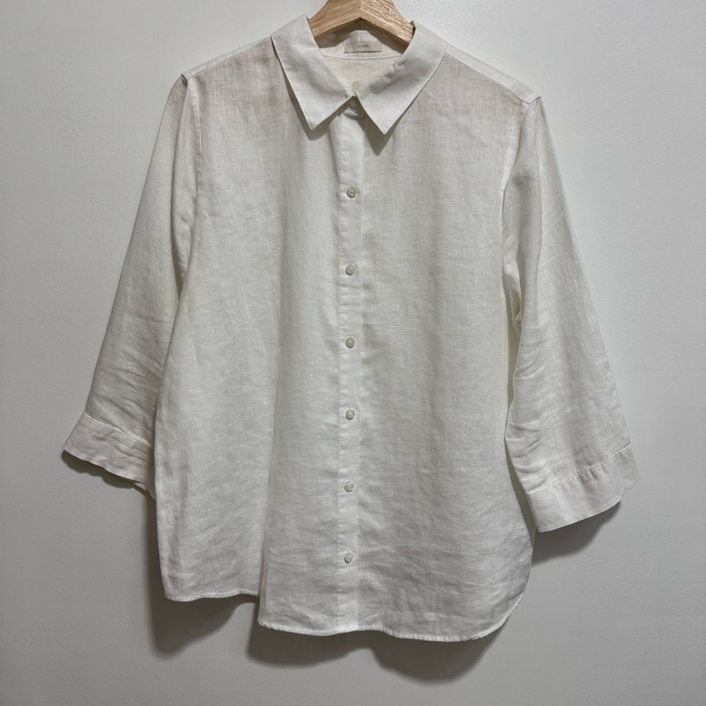 Chico’s No Iron 100% Linen Button Down Shirt Women Large Classic White - Picture 2 of 13